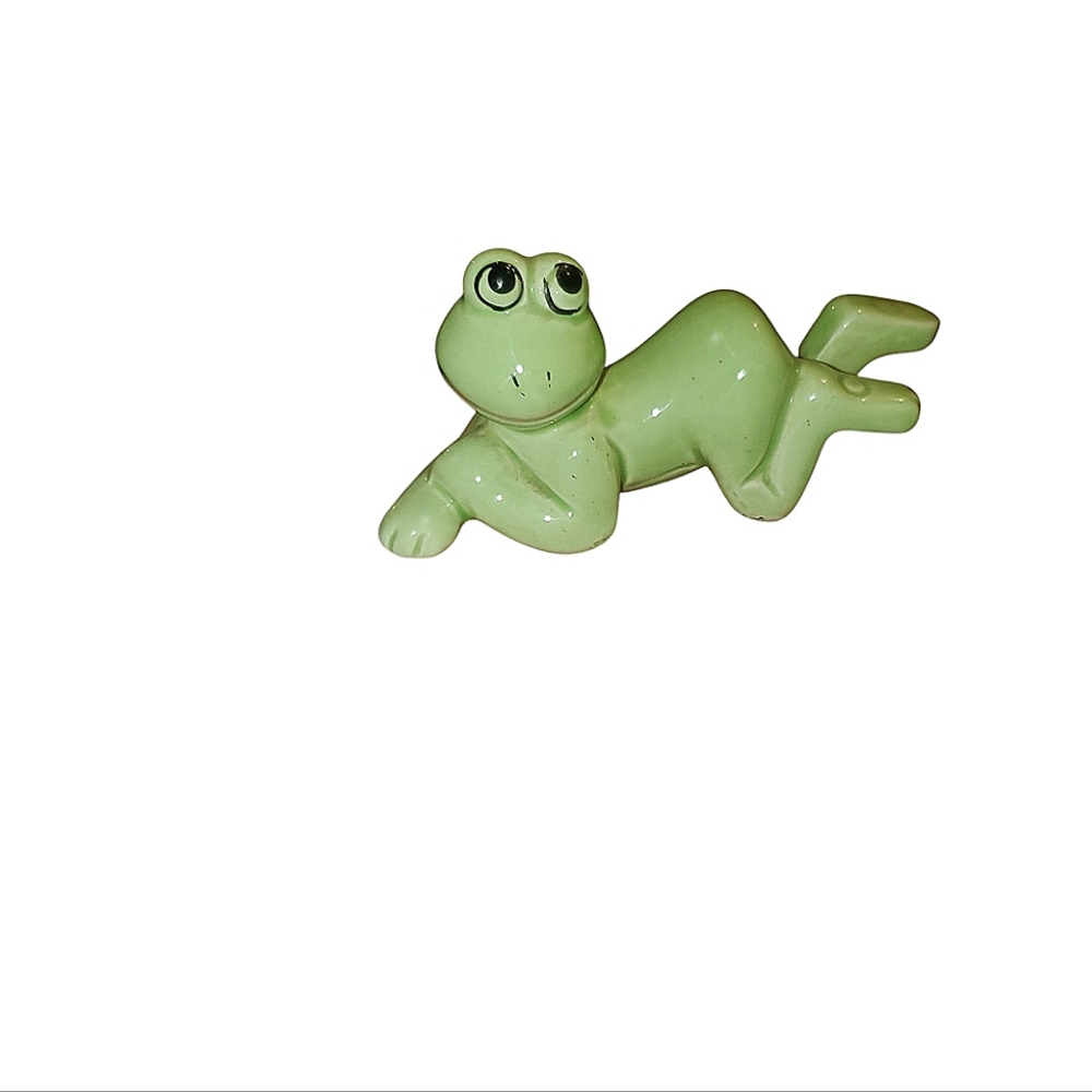 Vintage Green Laying Frog Figurine